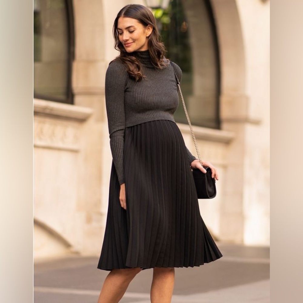 Seraphine | Charcoal Pleated Maternity & Nursing Dress | size 6